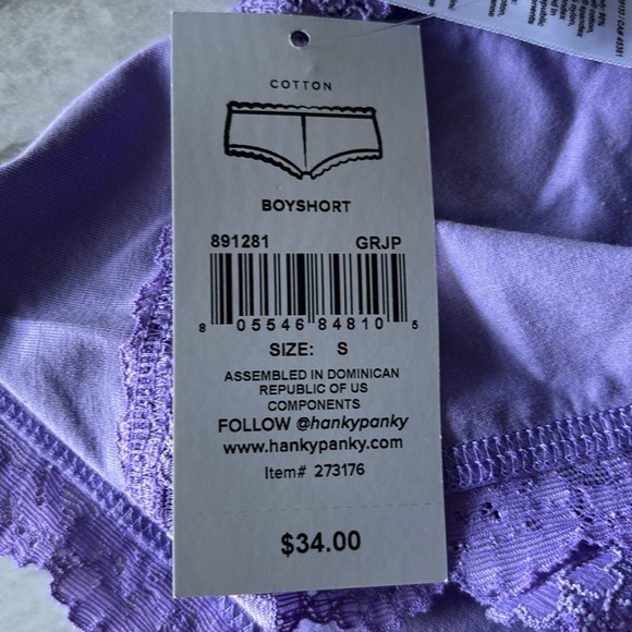 NWT HANKY PANKY cotton with Lace Trim grape Boyshort Women's size s - Picture 3 of 4